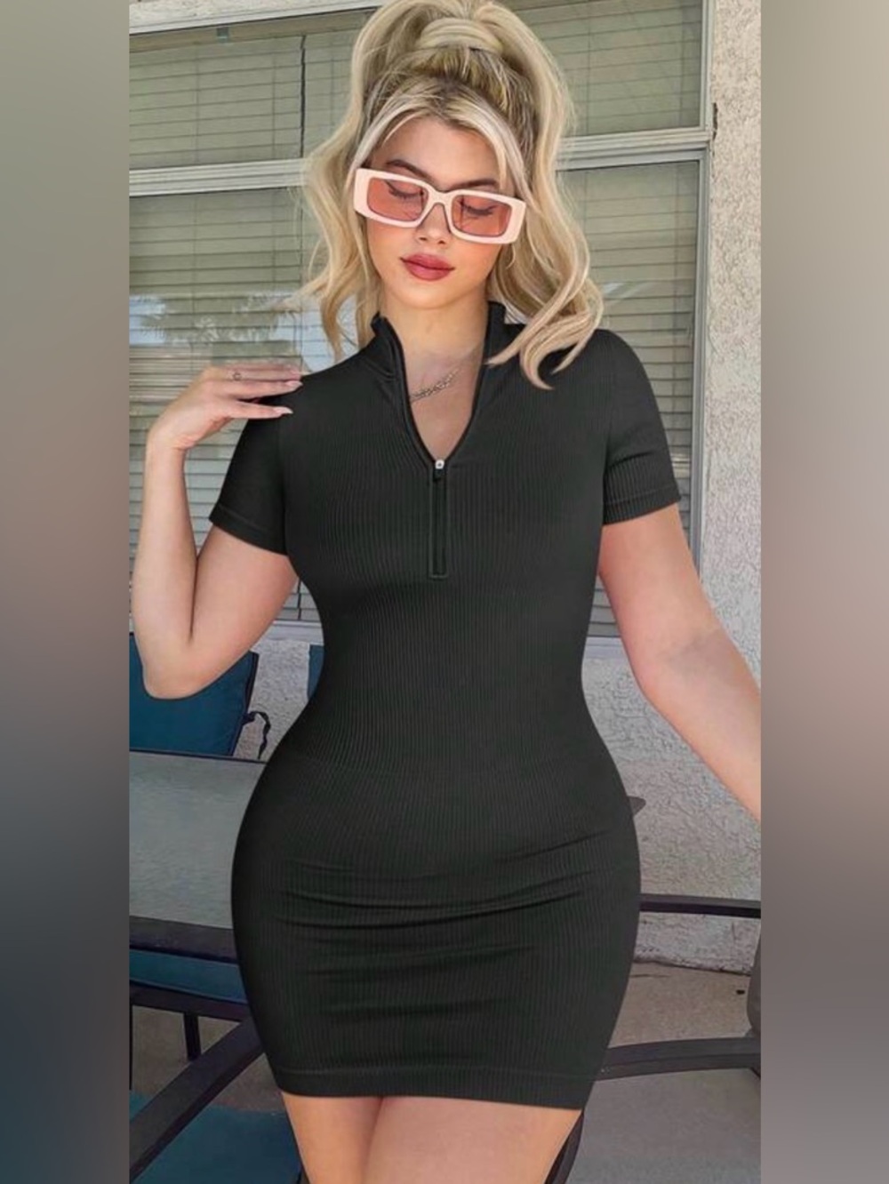 OQQ NWT Black short sleeve spandex Women's MINI dress